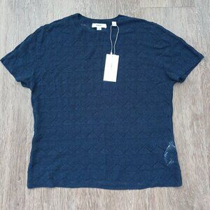 VINCE Navy Fine Lace Short Sleeve Top Size LARGE